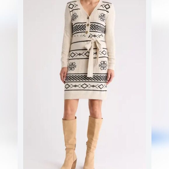 NWT Lucky Brand Jacquard Sweater Dress. - Picture 1 of 15